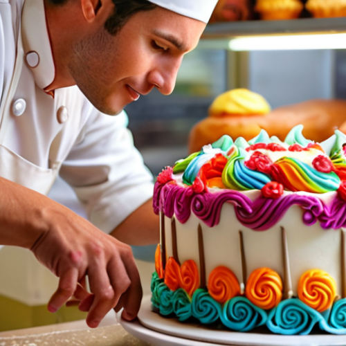 **

A close-up, vibrant shot of a baker decorating a cake with intricate details, frosting swirls, and colorful edible decorations. Focus on the passion and artistry involved in turning a hobby into a thriving business. The background is a brightly lit, slightly blurred bakery environment.

**