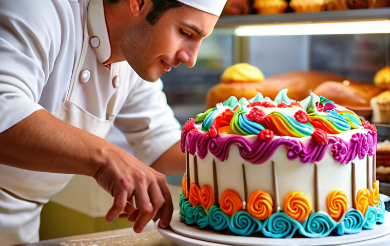 **

A close-up, vibrant shot of a baker decorating a cake with intricate details, frosting swirls, and colorful edible decorations. Focus on the passion and artistry involved in turning a hobby into a thriving business. The background is a brightly lit, slightly blurred bakery environment.

**